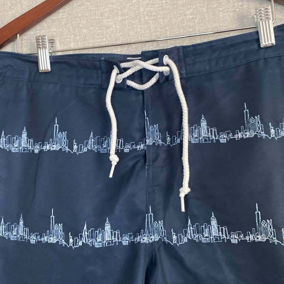 NWOT Original Penguin Blue Swim Trunks with Skyline Pattern - Picture 3 of 7